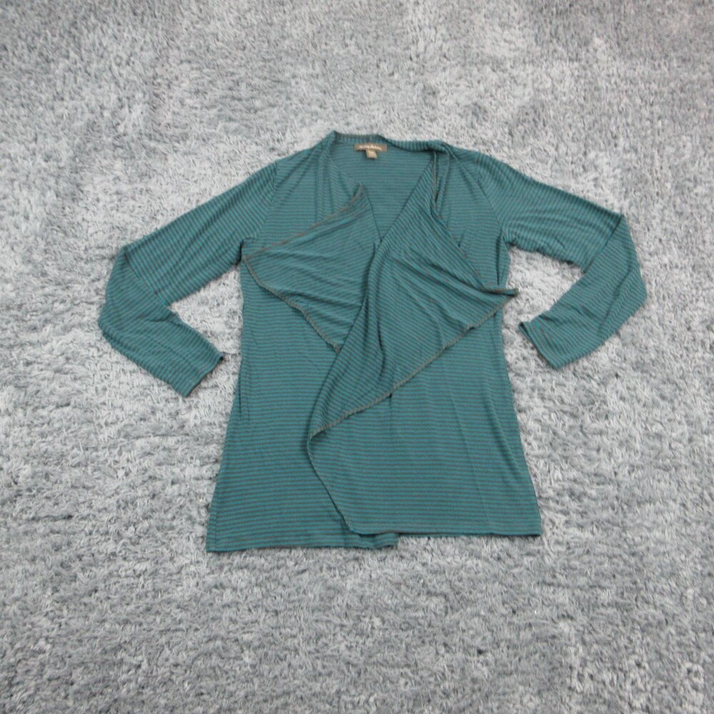 Tommy Bahama Cardigan Sweater Womens Medium Green Black Stripe Open Front